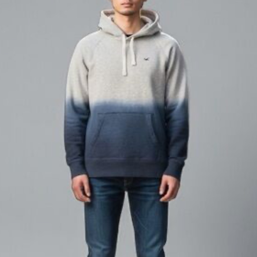 Hollister colorblock gray and blue mens Hoodie size medium